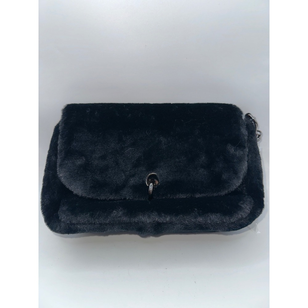 Gilda Paris Black Faux Fur Crossbody Bag Chain Strap Turn Lock New